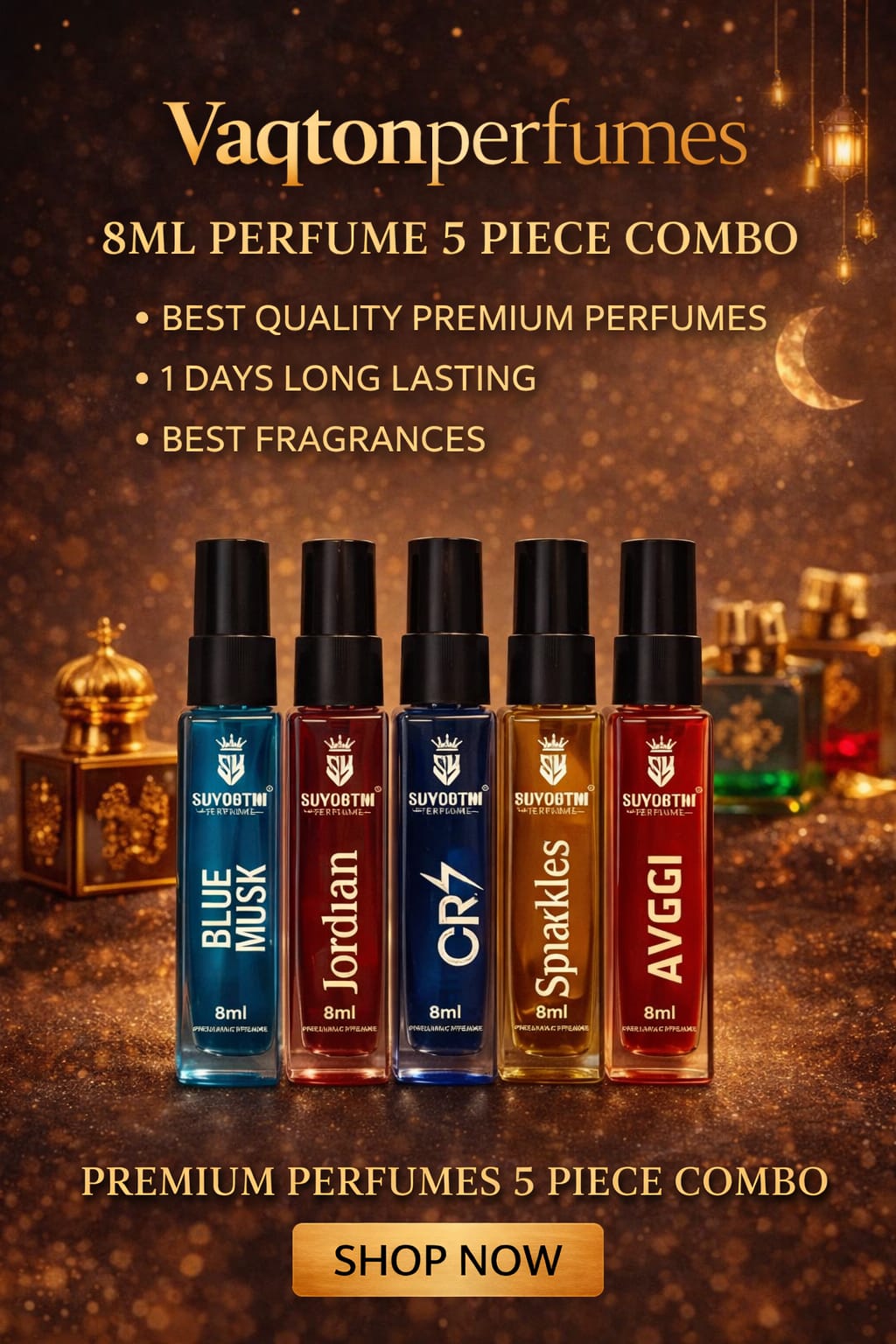 Premium Perfume Combo Pack – 5 Long-Lasting Fragrances (8ml Each)